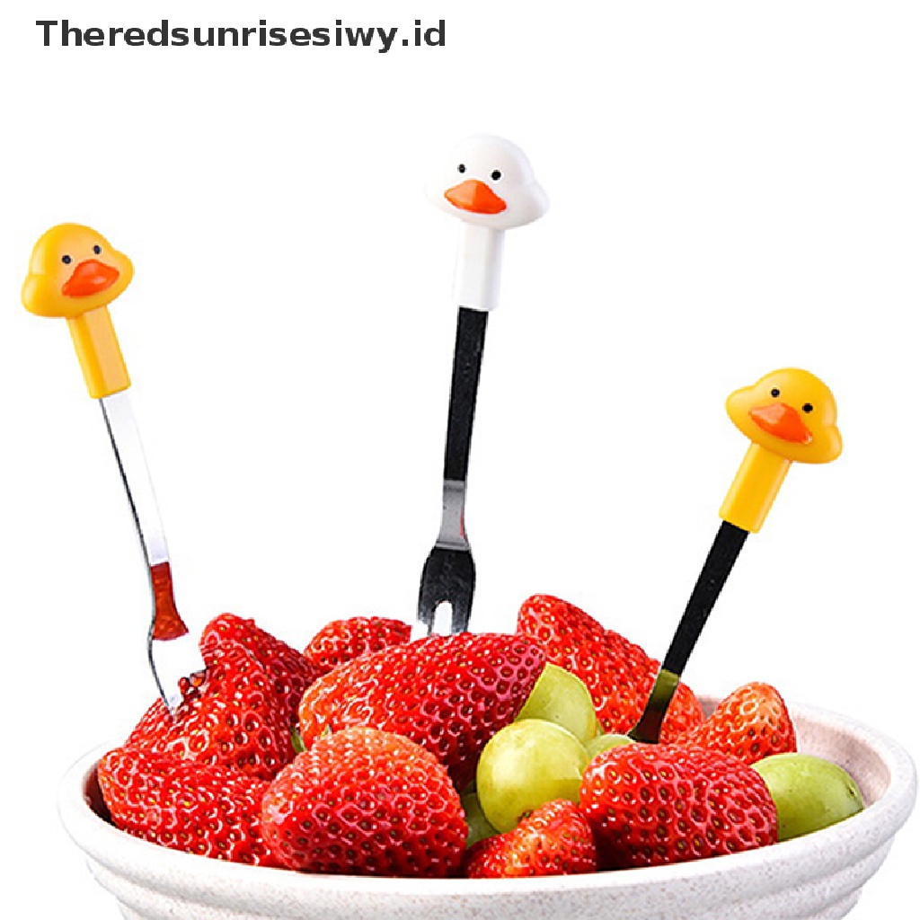 # Alat Pemotong Buah # 6pcs / Set Garpu Buah / Dessert / Salad Mini Bentuk Kartun Bebek Bahan Stainless Steel