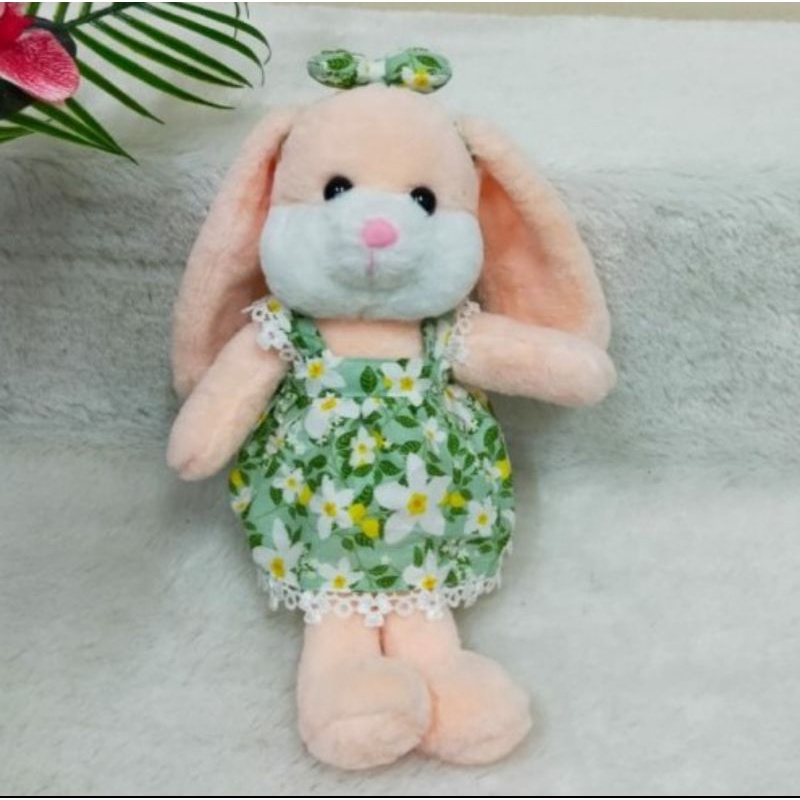 Boneka Kelinci Dress Bunga Pita Rabbit Animal Doll Baju Bahan Lembut