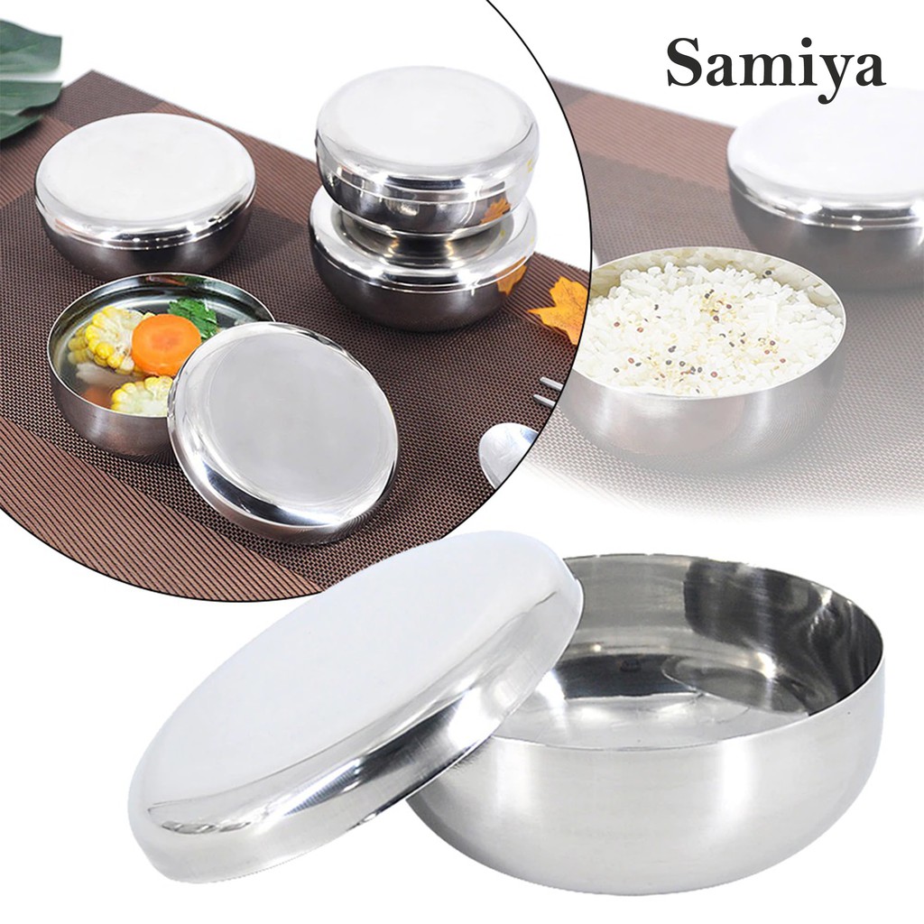 mangkok makan stainless khas korea / stainless bowl with lid / mangkuk nasi soup bulat