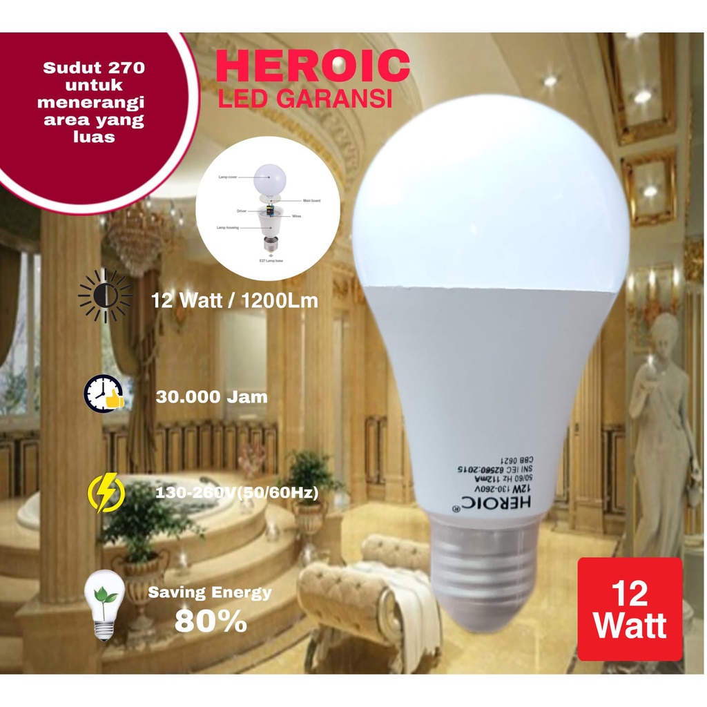 LAMPU LED HEROIC BOHLAM LED HEROIC 12 WATT GARANSI 1 TAHUN