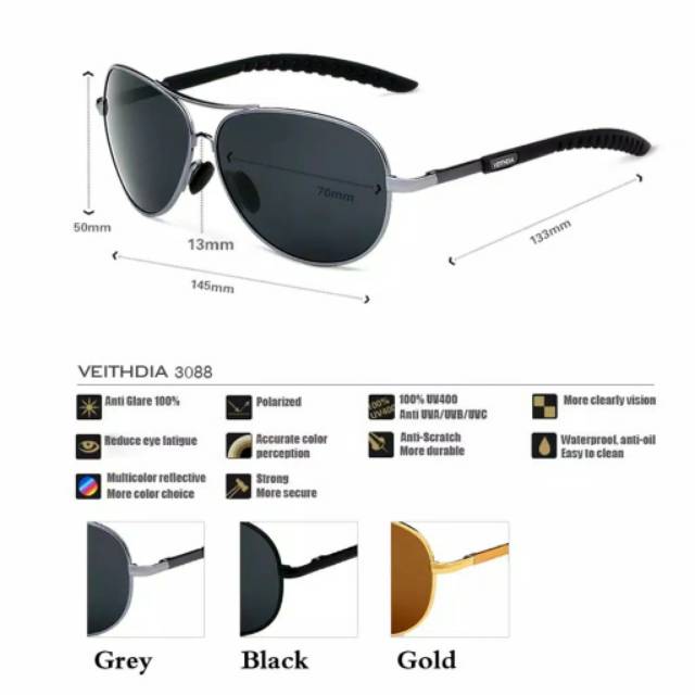 Veithdia Kacamata Original Polarized Anti UV Pria Wanita V3088