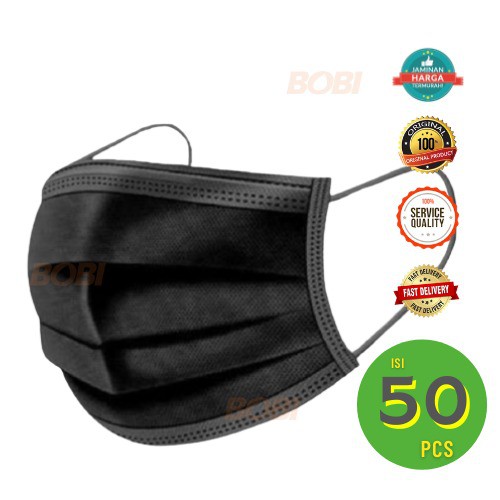 MASKER HITAM 3PLY isi 50pcs - EARLOOP CHASA 3PLY 50pcs - Variasi Warna - isi 50 pcs Hitam