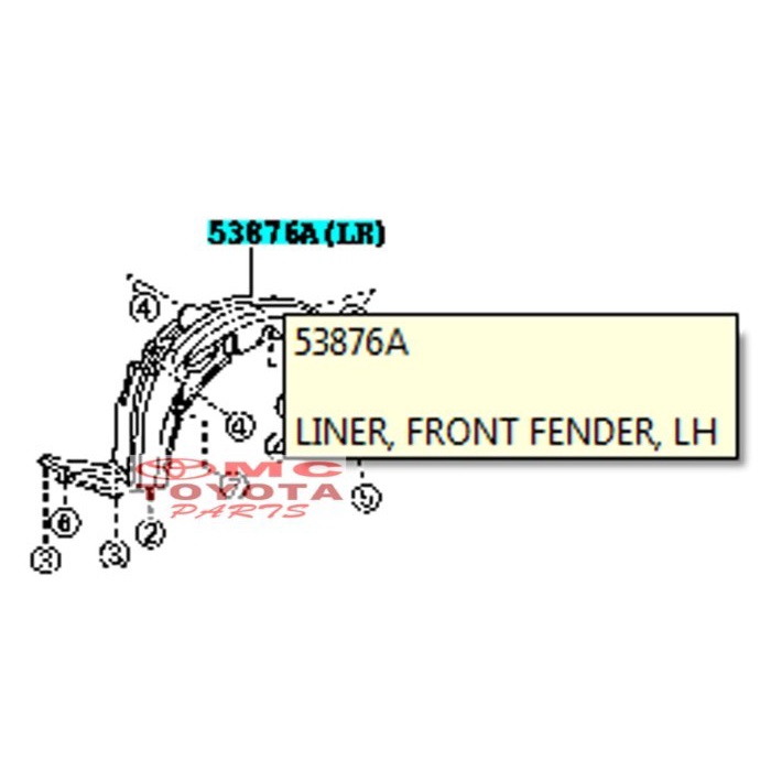 Liner Fender / Spakbor Depan Kiri Yaris New 53876-0D561