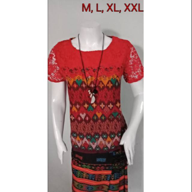 Blouse chibi combi brokat lengan pendek M - XXL