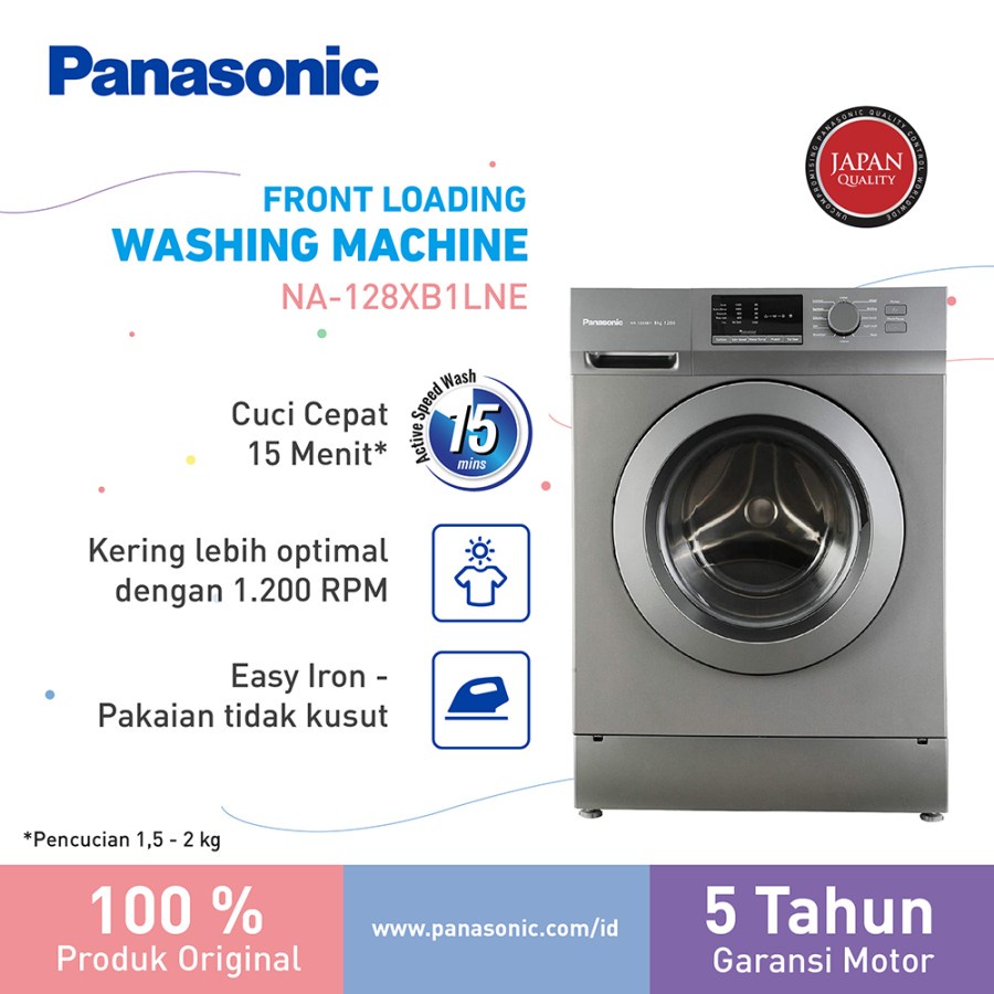 Panasonic Mesin Cuci Front Loading 8Kg 128XB1 Mesin Cuci / NA128XB1LNE / NA128XB1WNE