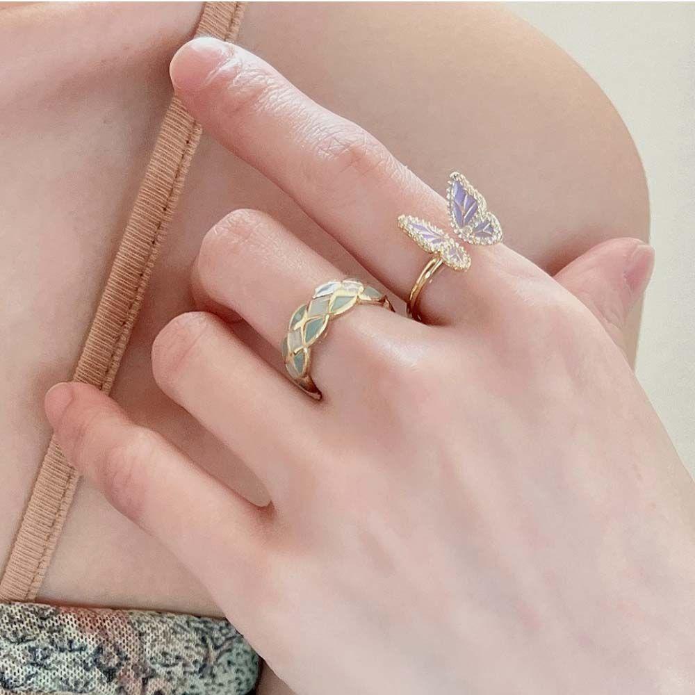 Mxbeauty Cincin Model Terbuka Desain Kupu-Kupu Geometris Gaya Vintage