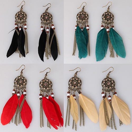 Hu Hu Hu Hu Hu Alat Bantu Pasang Kacamata♡ Anting Kait Gantung Desain Dream Catcher + Rumbai Bulu Gaya Vintage / Bohemian / Etnik Untuk Wanita