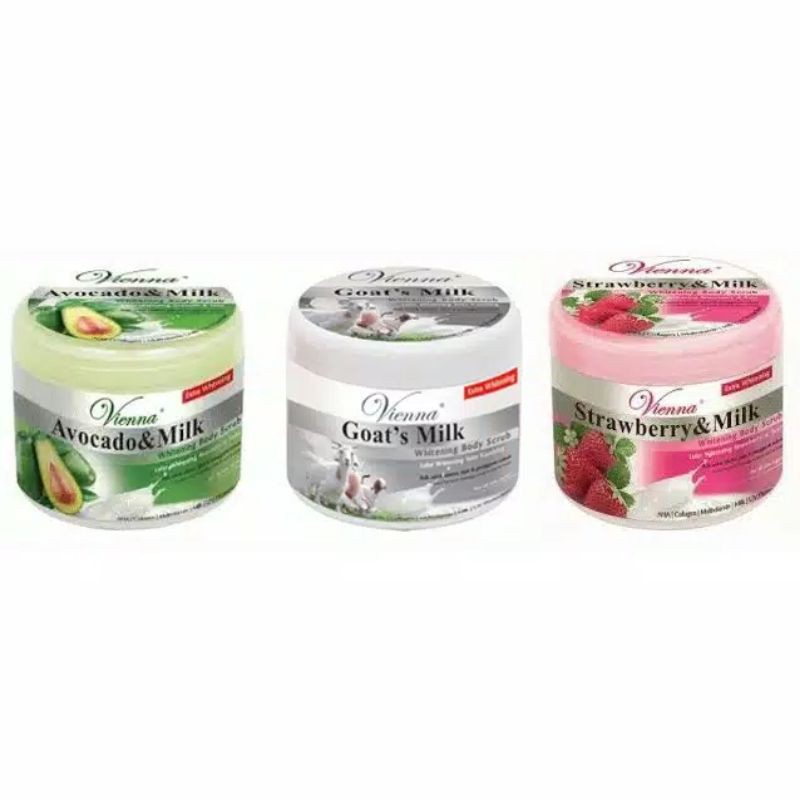 BODY SCRUB VIENNA BRIGHENING PEMUTIH TUBUH 250GR BPOM - LULUR MANDI VIENNA 250GR - GOATMILK