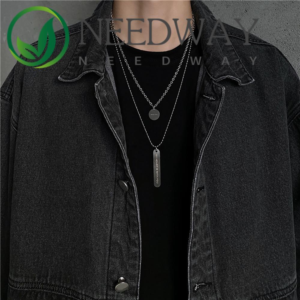 Needway  Creative Long Chain Necklace Hip Hop Fashion Jewelry Clavicle Chain Women Punk Fashion Men Korean Long Hangtag Pendant Necklace