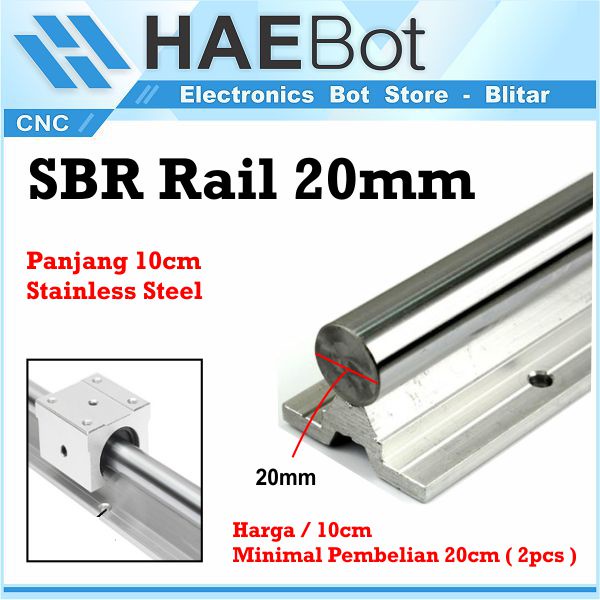 [HAEBOT] Rail SBR20 SBR 20 10cm Rel Linear Shaft As 20mm CNC Stainless Steel Part Slider Batang Industri Plasma Router Mesin Mekanik