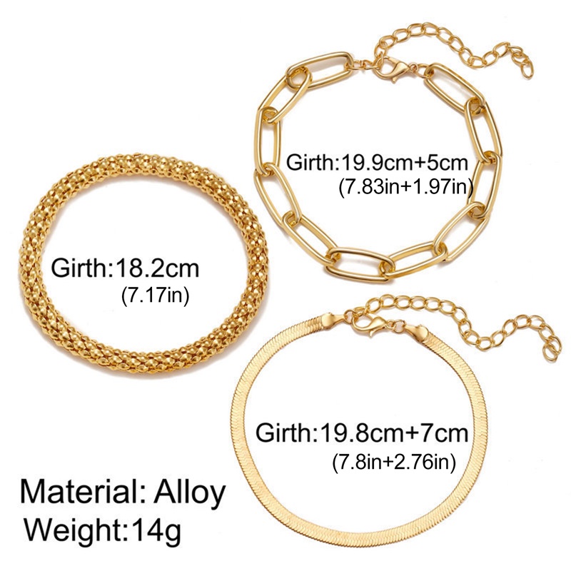 3pcs / Set Gelang Rantai Ular Tebal Warna Emas / Silver Gaya Vintage Untuk Wanita