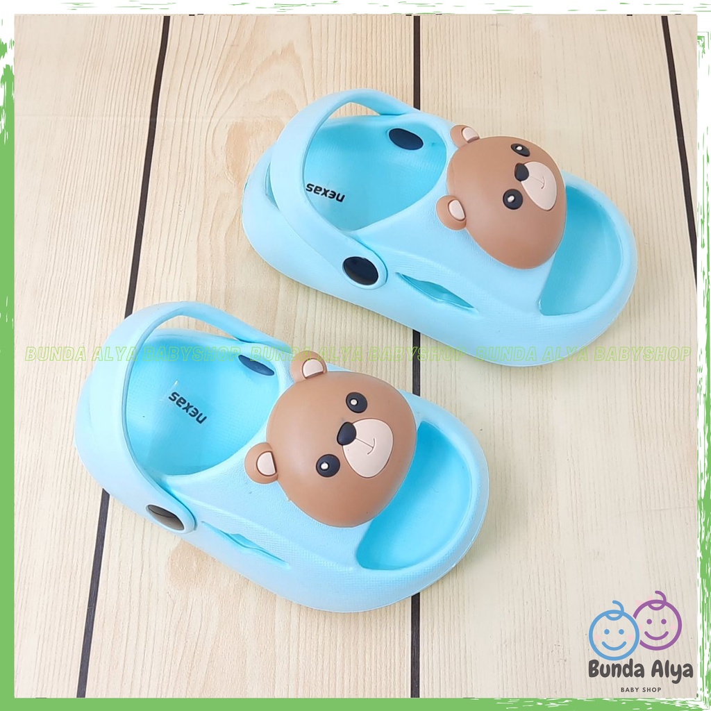 Sandal Anak Laki Laki Usia 4 5 6 Tahun BEAR BIRU Karet Anti Licin - Sendal Anak Cowok Model Tali Belakang Motif Kartun Lucu Karet Anti Licin Size 18-29