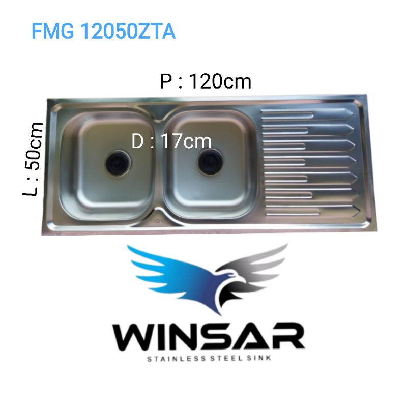 kitchen sink/bak cuci piring stainless 2 Lubang 120x50 (winsar 12050 ZTA).Free Afur/saringan
