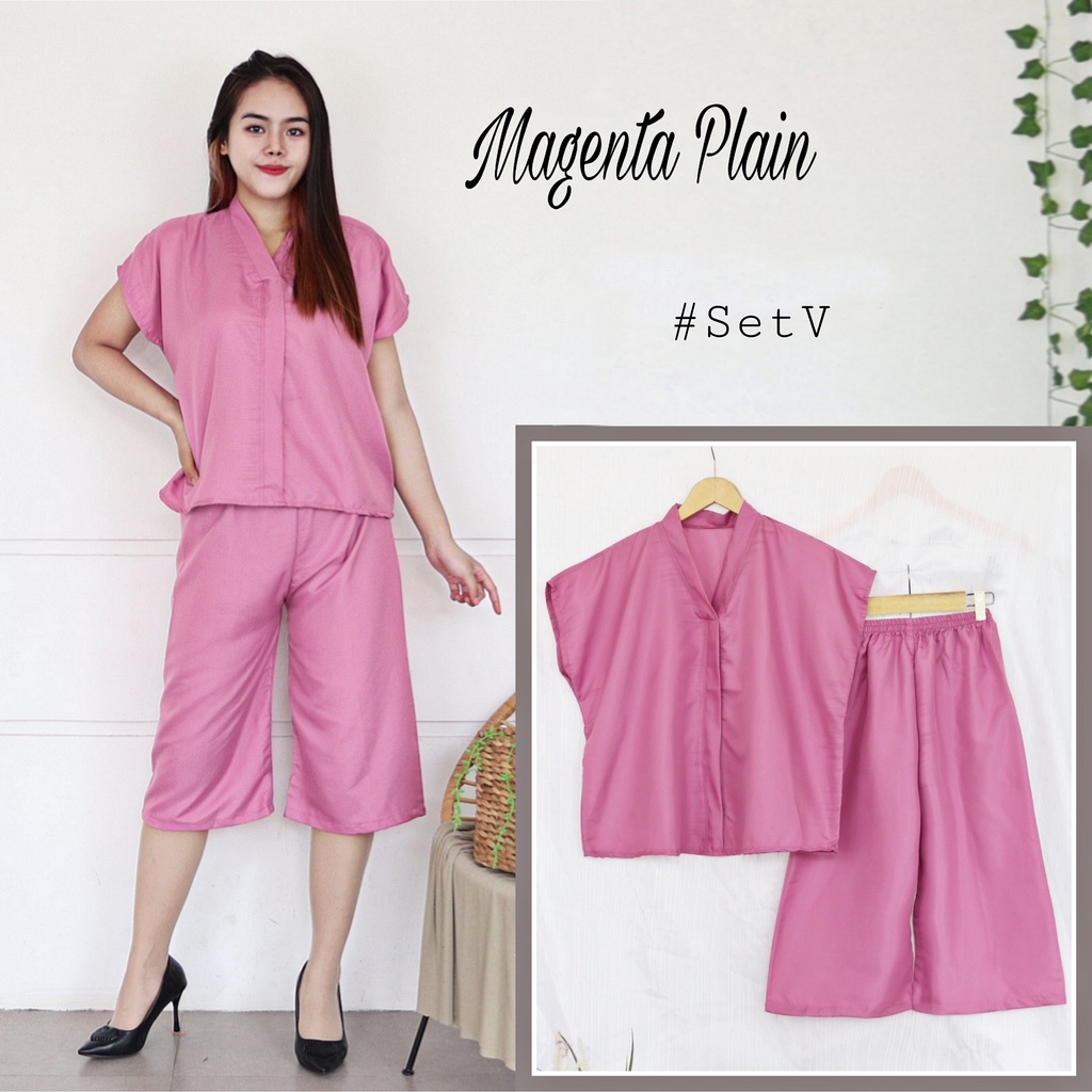 IZANY Piyama Dewasa Daily ONE SET V / SET Kulot Kimono PLAIN Polos-MAGENTA PLAIN