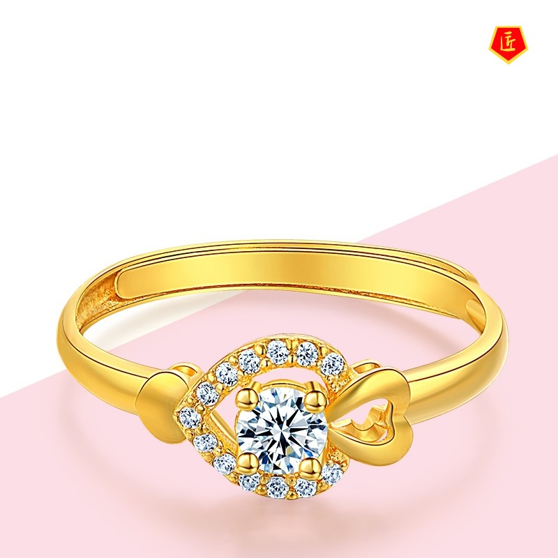 [Ready Stock]Elegant Women's Heart-Shaped Gold Ring Simple Fashion