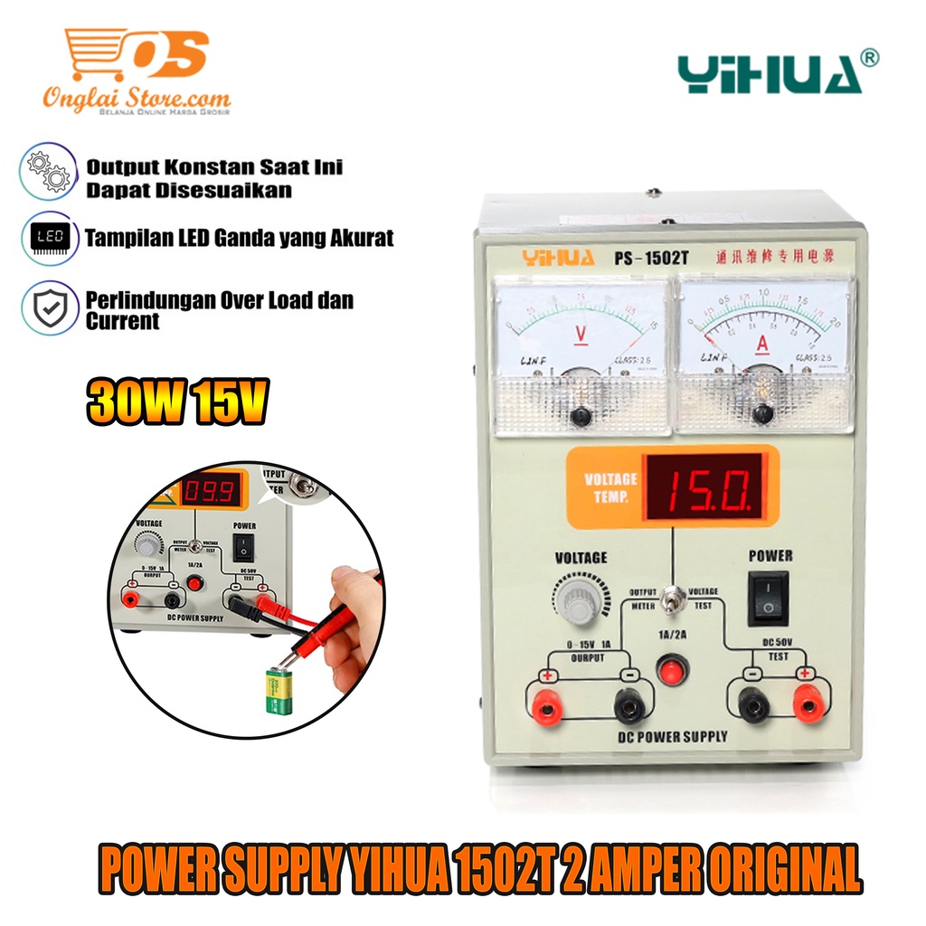 Yihua 1502T Power Supply DC 2 Amper 0-15V Digital Analog Service HP ORI