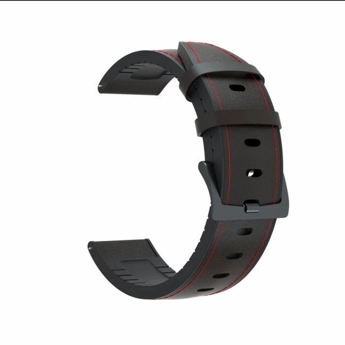 STRAP TALI JAM LEATHER KULIT RUBBER FOR FOSSIL SMARTWATCH GEN 4 5 22MM - Black red