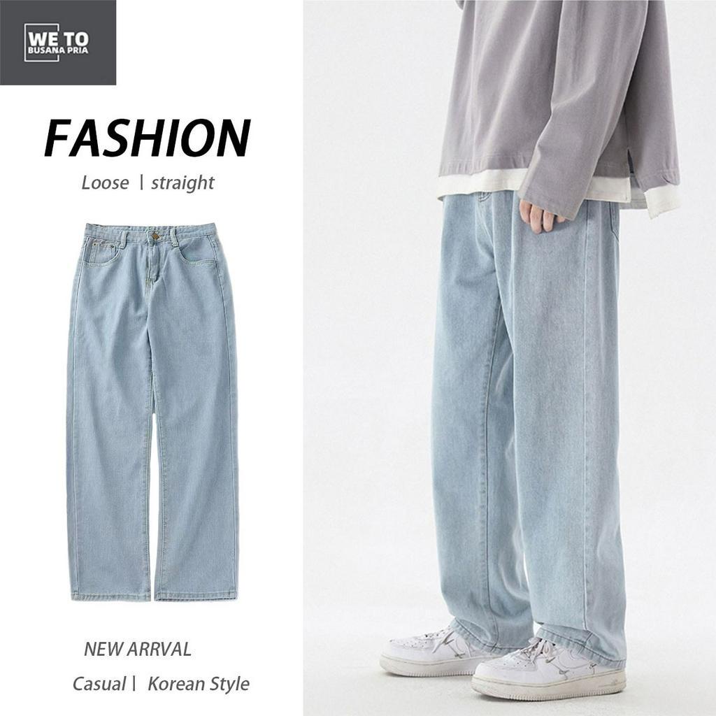 Celana panjang jeans pria celana kulot pria korean style celana longgar pria celana jeans pria biru 
