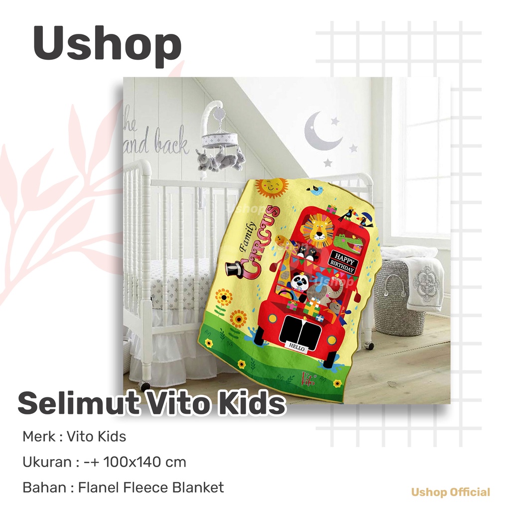 Vito Kids Selimut Karakter Anak 100x140 cm - Single Size Lucu Cowok Cewek Bambi Mobil Family Flaming