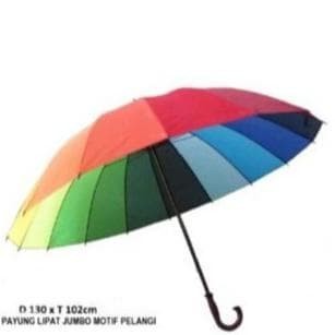 ISI 2 PCS Payung Golf Pelangi Gagang Bengkok Besar Warna Warni 16 Jari Rainbow Jumbo Umbrella