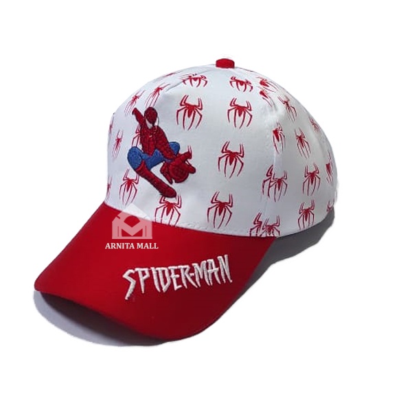 Topi anak laki laki superhero spiderman superman batman / topi anak laki laki 3-10 tahun-SM Full Putih Merah