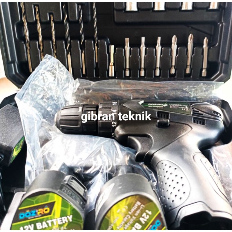 Bor batrai/cordlless / Bor obeng/Bor tembok, doziro 12v koper set