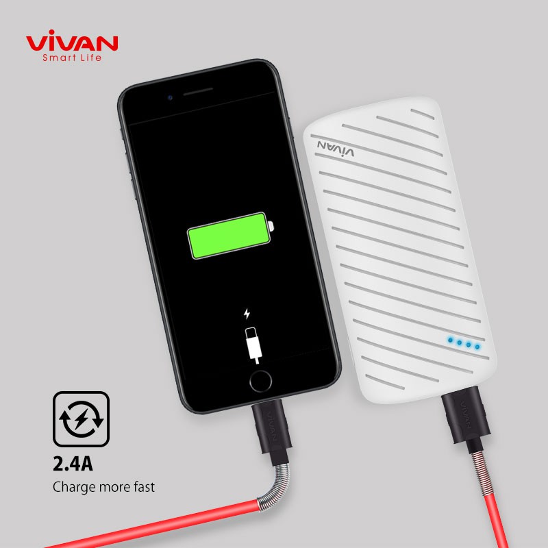 Charger HP VIVAN Casan Original Fast USB Charging 2.0 ( Power Oval Grey ) + Kabel iPhone FL100 Red