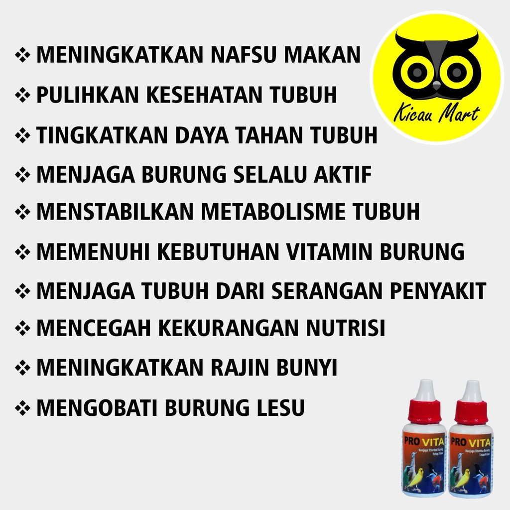 VITAMIN OBAT BURUNG KENARI MURAI LOVEBIRD PRO VITA PROVITA PENAMBAH NAFSU MAKAN STAMINA POWER GACOR