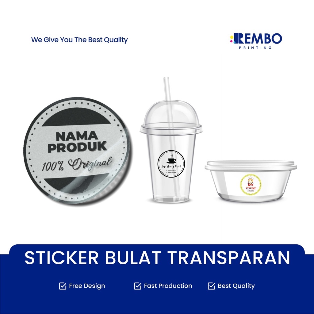 Cetak Stiker Transparan Custom / Thank You Label Stiker Botol Minuman Produk Makanan Kemasan