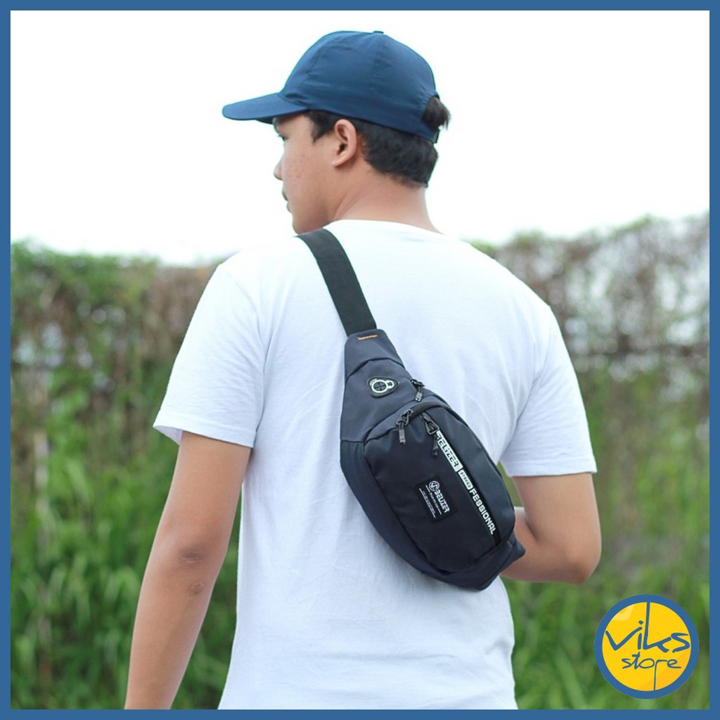 Tas Selempang Anti Air Pria Cowok Simpel Terbaru 2021 Multifungsi Hitam Navy Original