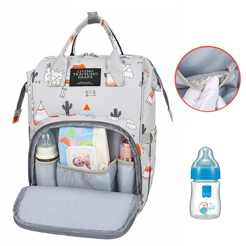 Tas Bayi Ransel Mommy Bag Motif Baby Bayolr Tas Popok Multifungsi Pilihan Mama Tas Ransel Wanita USB Tas Kerja Kantor Kuliah