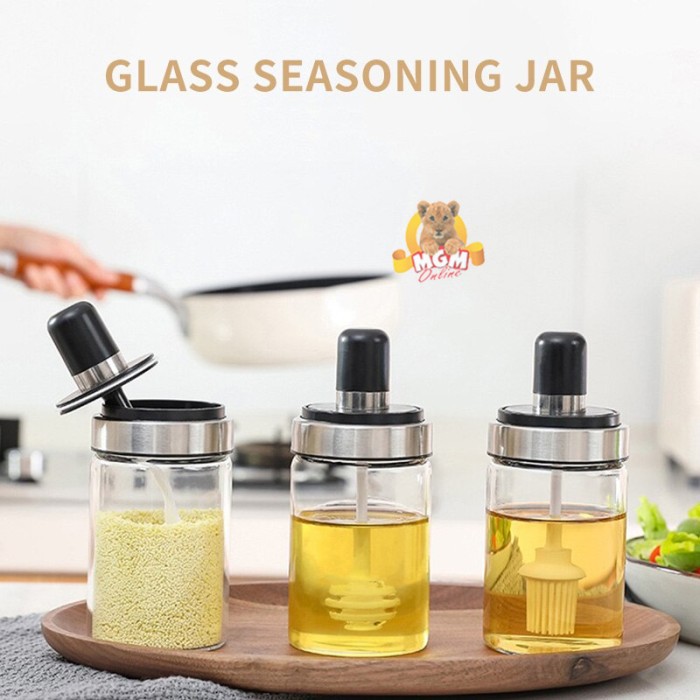 Botol bumbu Kaca dengan SENDOK Glass seasoning jar Paket 3 JENIS