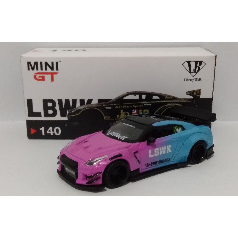 MINI GT Nissan GTR R35 LBWK Costum Repaint Pink/Biru (Tanpa Ban)
