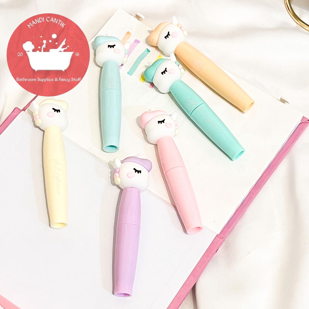 

Highlighter set isi 6 pcs Kepala Unicorn kuda poni lucu penanda tulisan alat tulis sekolah unik warna pastel