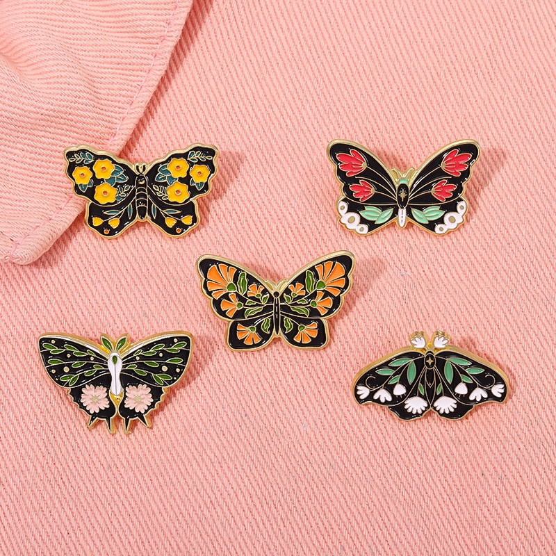 Bros Pin Enamel Bentuk Kupu-Kupu Bunga Mawar Tulip Serangga Warna-Warni Untuk Hadiah