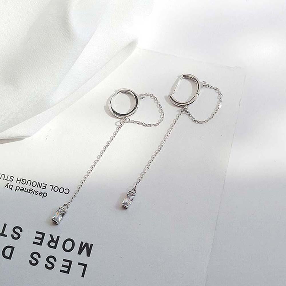 Needway   Anting Hoop Kepribadian Trendi Rumbai Panjang Berlian Lingkaran Geometris Perhiasan Fashion