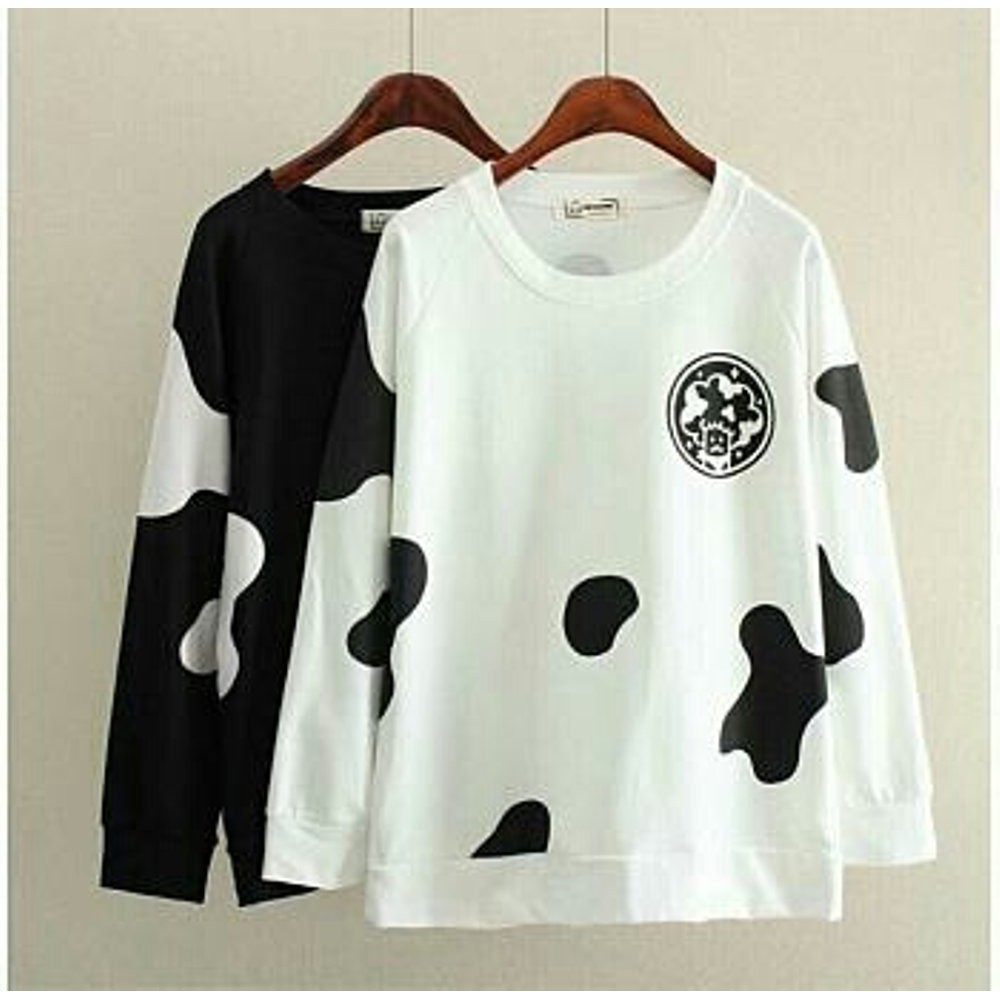 B sweater Cow GIL SWEATER WANITA MOTIF SAPI HITAMPUTIH BAGUS MURAH TERLARIS ADEM MODEL MASA KINI T
