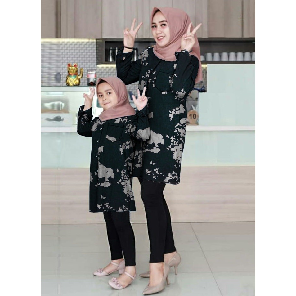 [MK TUNIK GISELLE FT]Tunik couple ibu dan anak rayon varian warna - Hitam