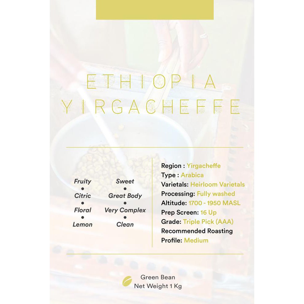 

Green Bean Arabica Ethiopia Yirgacheffee 1Kg | Biji Kopi Mentah