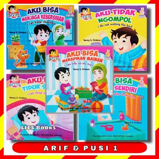 Buku Cerita Anak Arif dan Pusi Seri Kegiatan Sehari-hari Bilingual Bergambar Full Colour