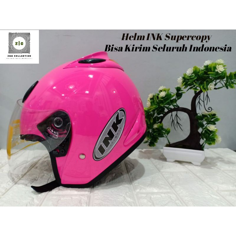 Helm INK SUPERCOPY Centro dan Double Visor Kaca Hitam Busa Tebal-Centro Pink Stabilo