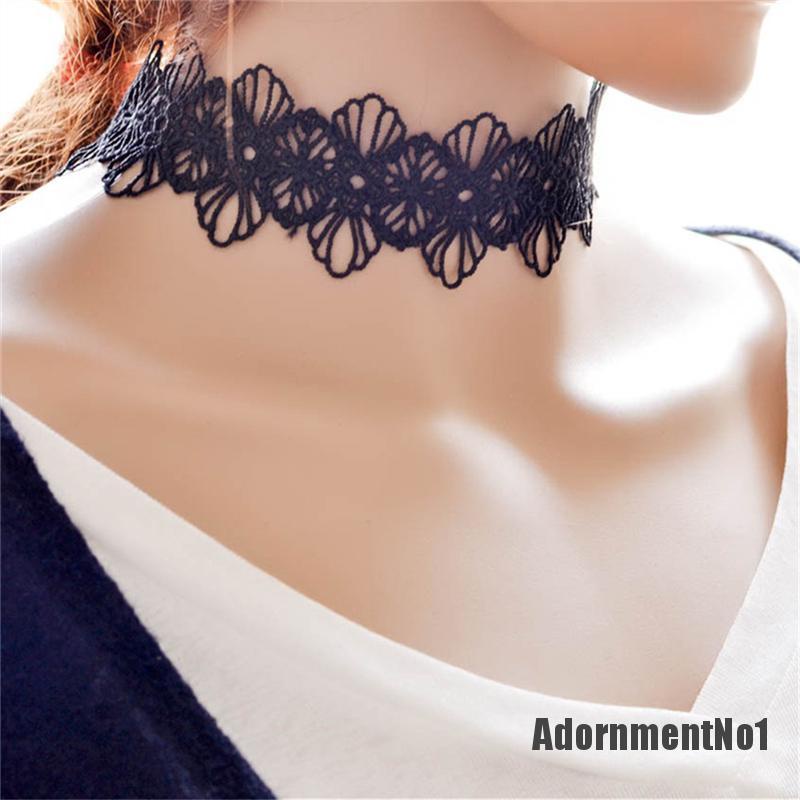 (Adornmentno1) Kalung Choker Lace Hitam Gaya Retro Vintage Untuk Wanita