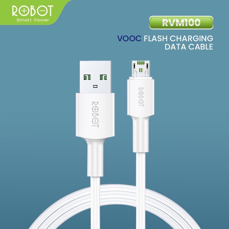 ROBOT RVM100 4A 100cm VOOC Flash Charging Micro  Data Cable with Velcro Strap White Fast Charging