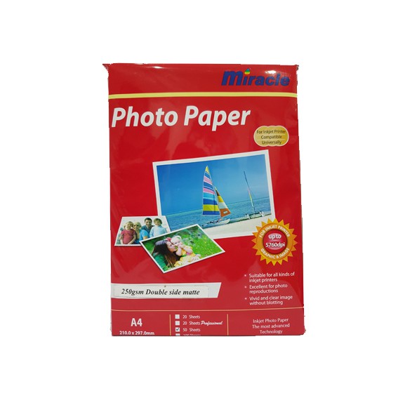 

Kertas Foto 250gr A4 Doubleside Matte Paper Miracle