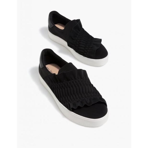 Stradivarius Ruffled Plimsolls Black Sneakers Shoes