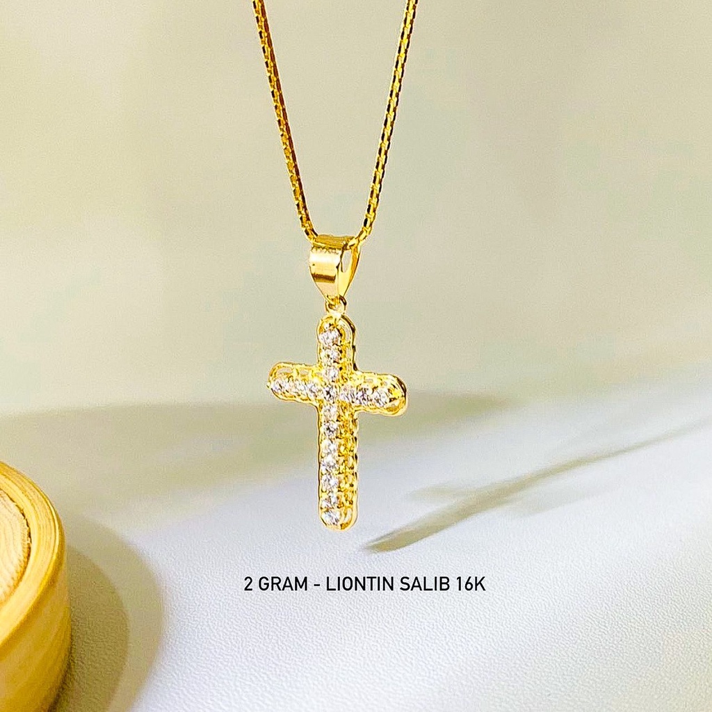 Liontin anak dan dewasa emas asli kadar 700 70 16k mainan kalung salib Jesus terbaru permata blink mewah christmas new year edition Yesus gold ringan setengah 1 satu 2 dua gram cross