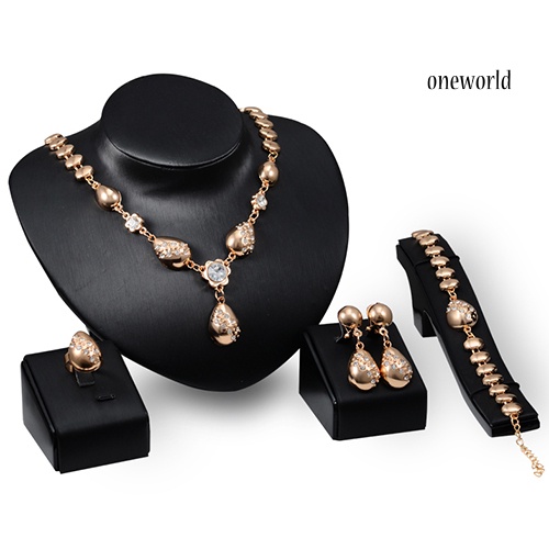 OW@ Banquet Flower Waterdrop Pendant Collar Necklace Bracelet Ring Earrings Set