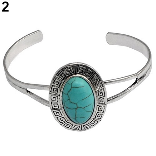 Hu Hu Hu Hu Hu Alat Bantu Pasang Kacamata♡ Gelang Model Terbuka Desain Geometri Hias Turquoise Gaya Retro Untuk Wanita