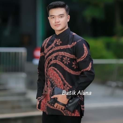 Kemeja Koko Batik Pria Lengan Panjang Modern Terbaru Bahan Katun Premium Full Furing Asli FASHION MUSLIM BATIK ALUNA