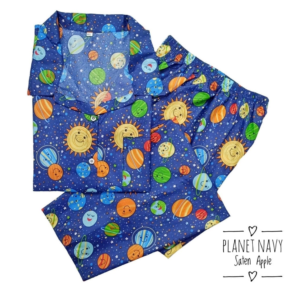IZANY Piyama Dewasa CP size EROR saten apple-PLANET NAVY
